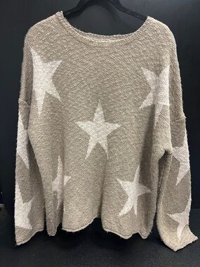 easel Beige Star-Print Scoop Neck Sweater